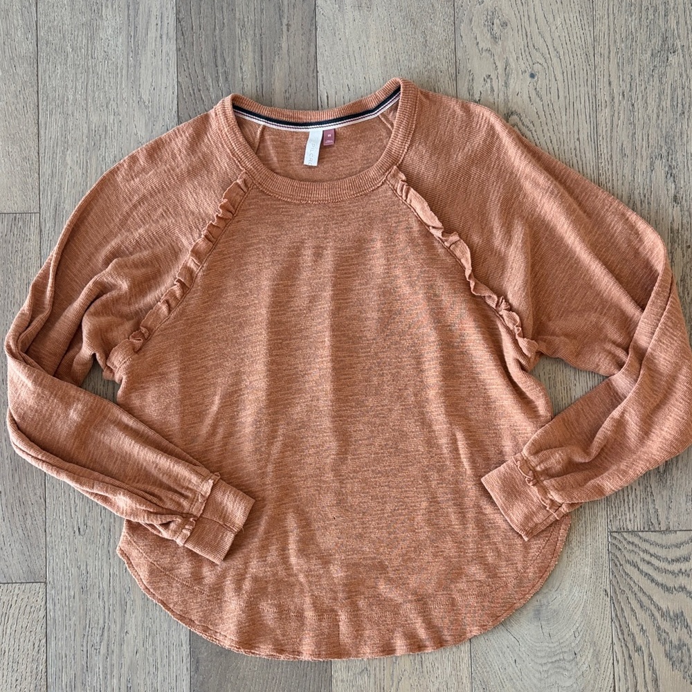 Pilcro Ruffled Long Sleeve Sweatshirt - Brown